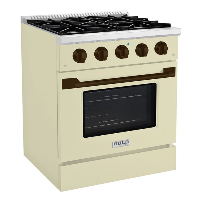 HALLMAN Bold Series 30" Dual Fuel Freestanding Range with Bronze Trim - HBRDF30BZ