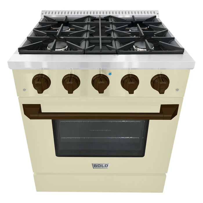 HALLMAN Bold Series 30" Dual Fuel Freestanding Range with Bronze Trim - HBRDF30BZ