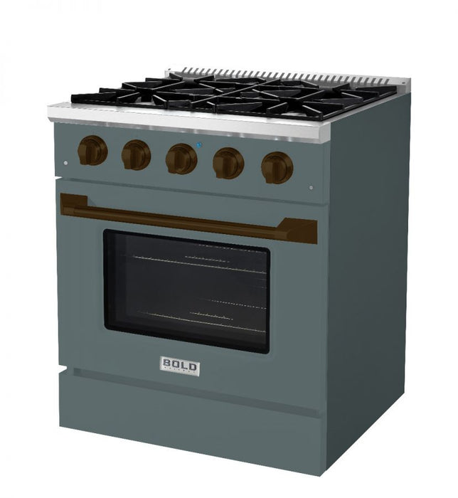 HALLMAN Bold Series 30" Dual Fuel Freestanding Range with Bronze Trim - HBRDF30BZ