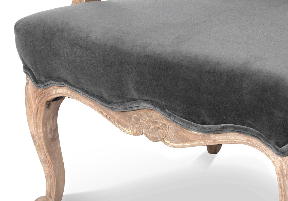 Chloe Velvet Upholstered Arm Chair - Elegant Charcoal Grey with Handcrafted Mango Wood Frame