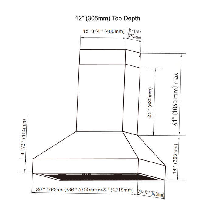 Thor Kitchen 30” Professional Wall Mount Pyramid Range Hood with 800 CFM Motor in Stainless Steel (TRH30P)