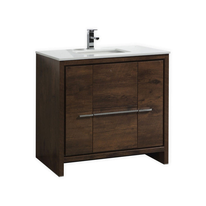 KubeBath Dolce 24″ Rose Wood Modern Bathroom Vanity with White Quartz Counter-Top