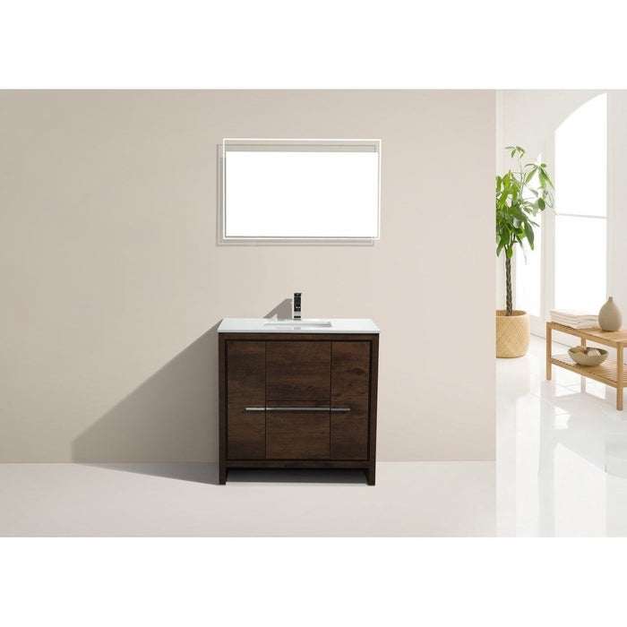 KubeBath Dolce 24″ Rose Wood Modern Bathroom Vanity with White Quartz Counter-Top