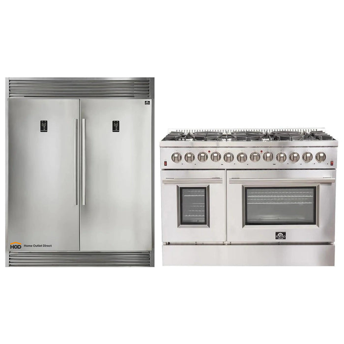 Forno 2-Piece Appliance Package - 48-Inch Dual Fuel Range  & 60-Inch Pro-Style Refrigerator in Stainless Steel