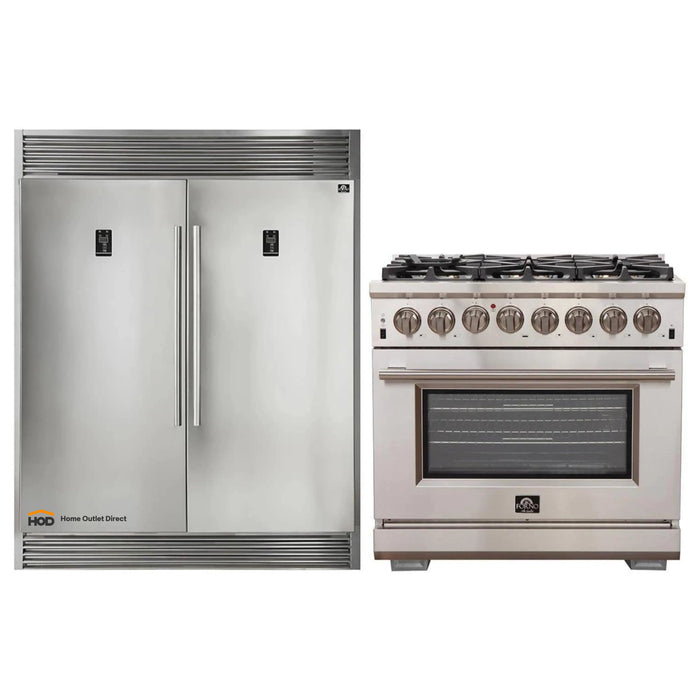 Forno 2-Piece Appliance Package - 36-Inch Dual Fuel Range  & 60-Inch Pro-Style Refrigerator in Stainless Steel