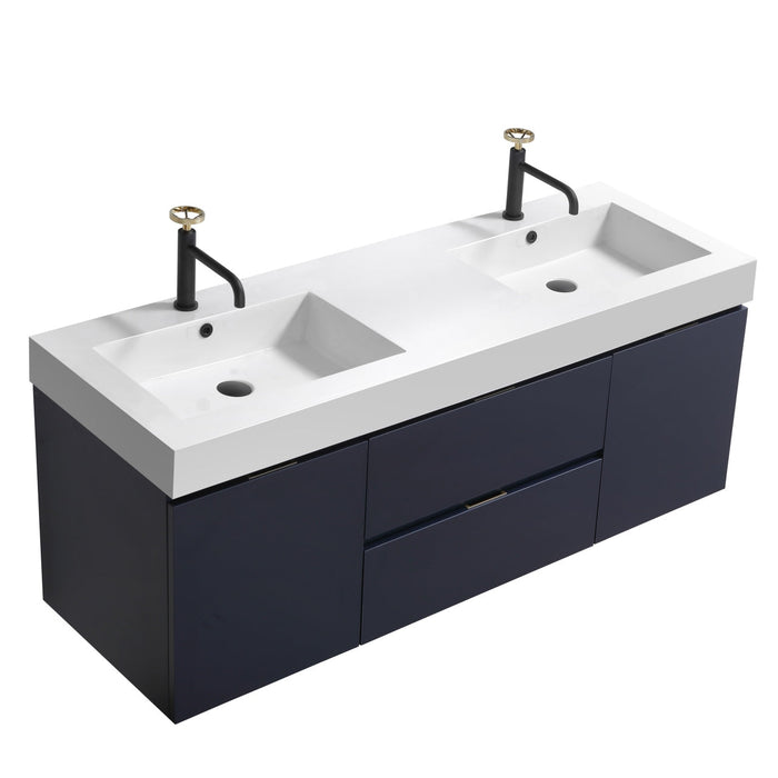 KubeBath Bliss 60" Wall Mount Modern Bathroom Vanity