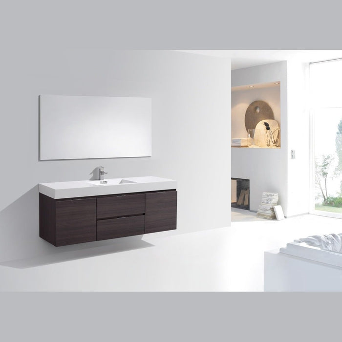 KubeBath Bliss 60" Single Sink High Gloss Gray Oak Wall Mount Modern Bathroom Vanity