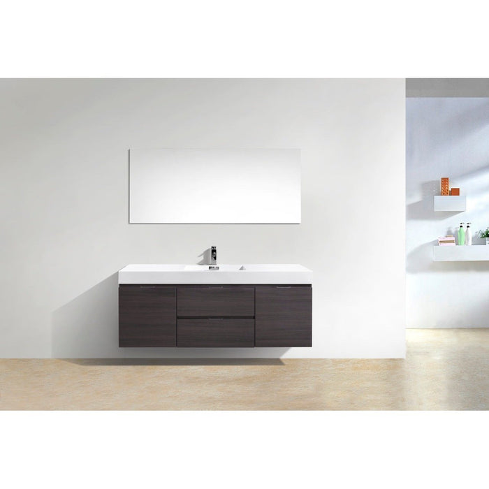 KubeBath Bliss 60" Single Sink High Gloss Gray Oak Wall Mount Modern Bathroom Vanity