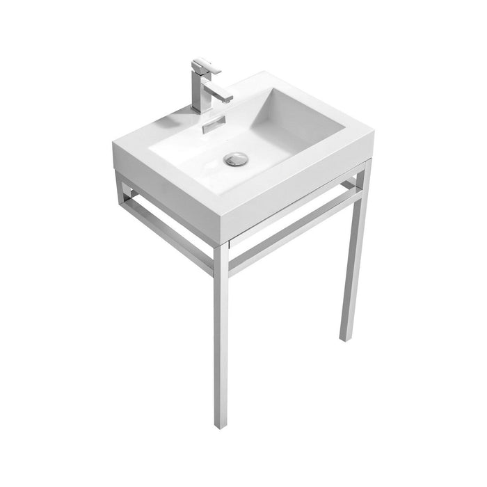 KubeBath Haus Stainless Steel Console with White Acrylic Sink