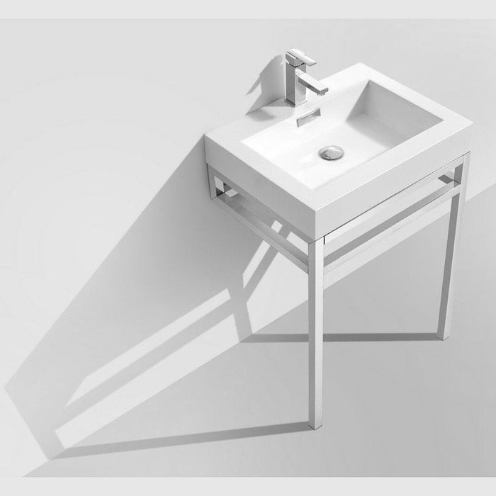 KubeBath Haus Stainless Steel Console with White Acrylic Sink