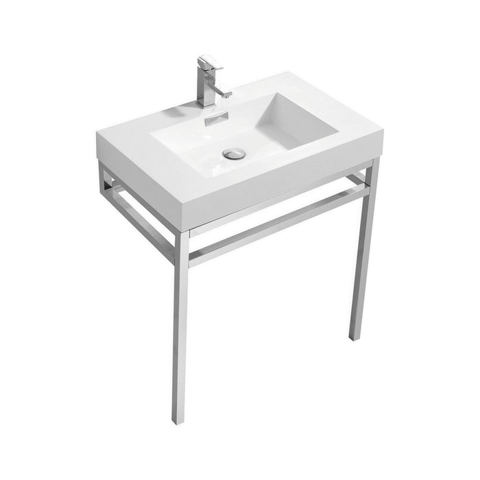 KubeBath Haus Stainless Steel Console with White Acrylic Sink