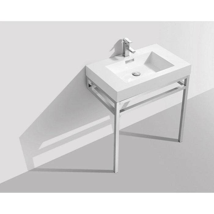 KubeBath Haus Stainless Steel Console with White Acrylic Sink