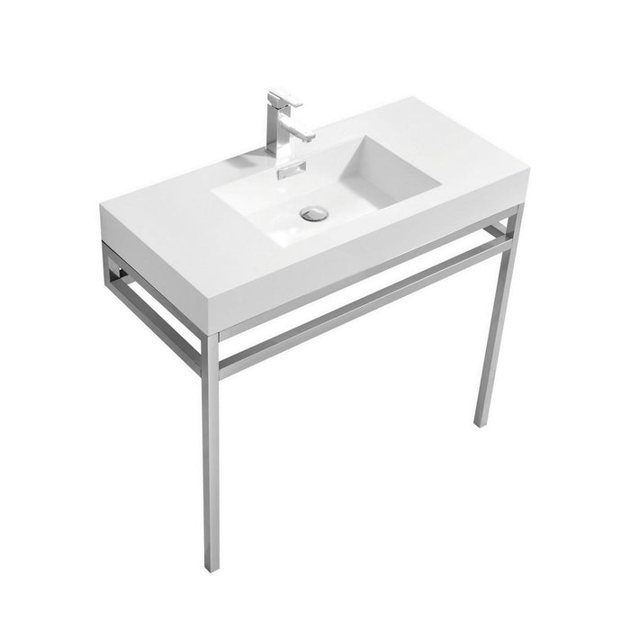 KubeBath Haus Stainless Steel Console with White Acrylic Sink