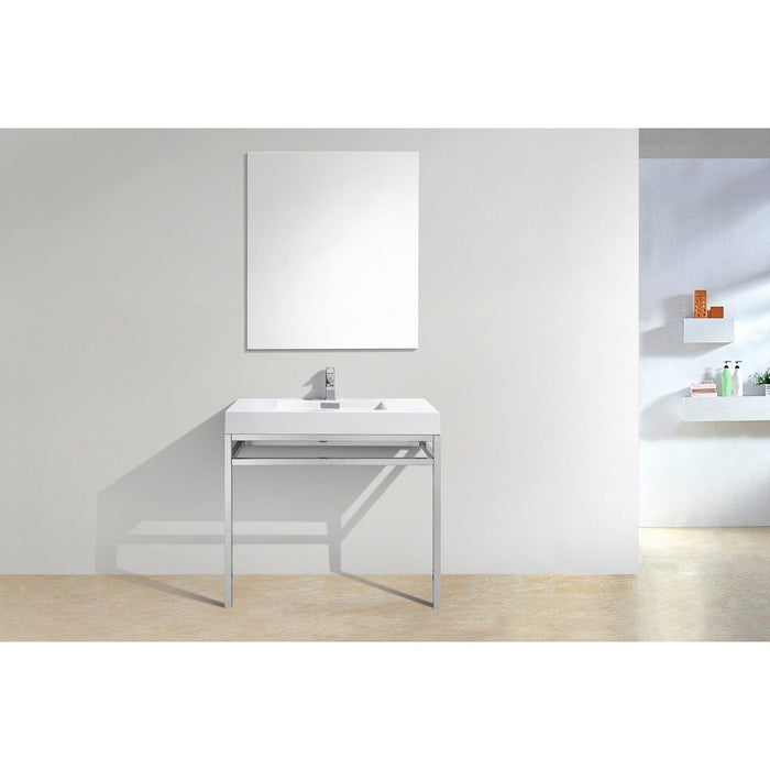 KubeBath Haus Stainless Steel Console with White Acrylic Sink