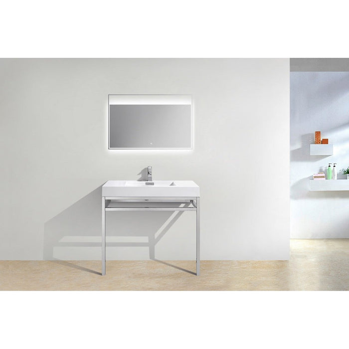 KubeBath Haus Stainless Steel Console with White Acrylic Sink