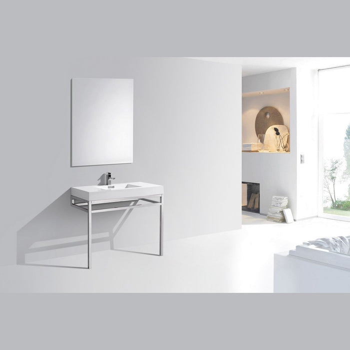 KubeBath Haus Stainless Steel Console with White Acrylic Sink