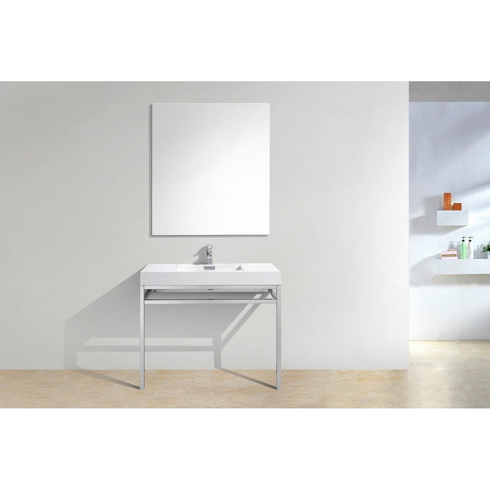 KubeBath Haus Stainless Steel Console with White Acrylic Sink