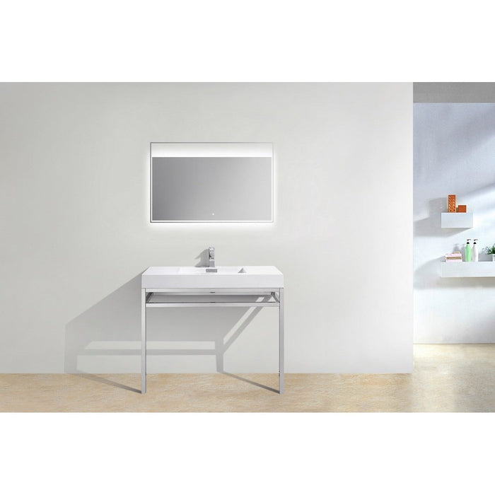 KubeBath Haus Stainless Steel Console with White Acrylic Sink