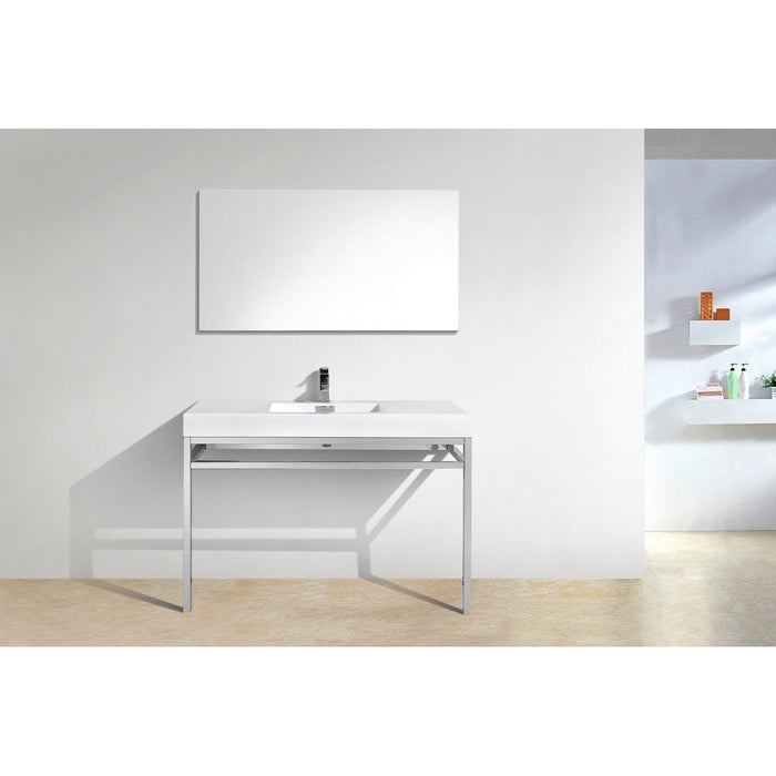 KubeBath Haus Stainless Steel Console with White Acrylic Sink