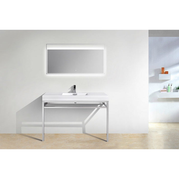 KubeBath Haus Stainless Steel Console with White Acrylic Sink