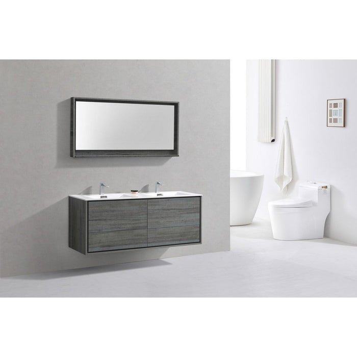 KubeBath DeLusso 60" Double Sink Wall Mount Modern Bathroom Vanity