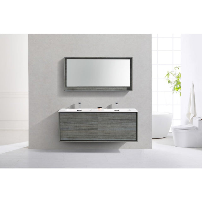 KubeBath DeLusso 60" Double Sink Wall Mount Modern Bathroom Vanity