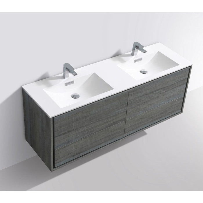 KubeBath DeLusso 60" Double Sink Wall Mount Modern Bathroom Vanity