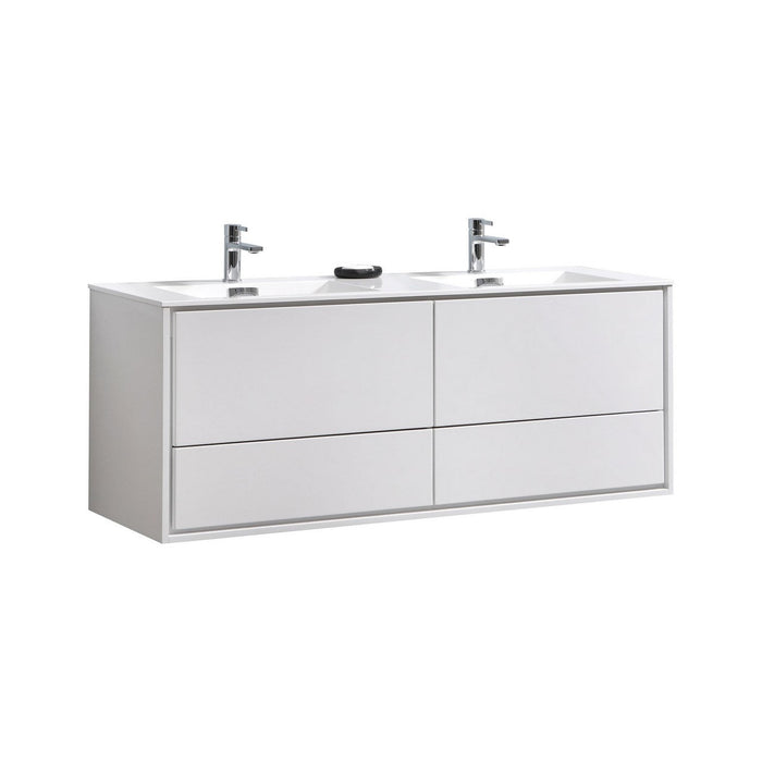 KubeBath DeLusso 60" Double Sink Wall Mount Modern Bathroom Vanity