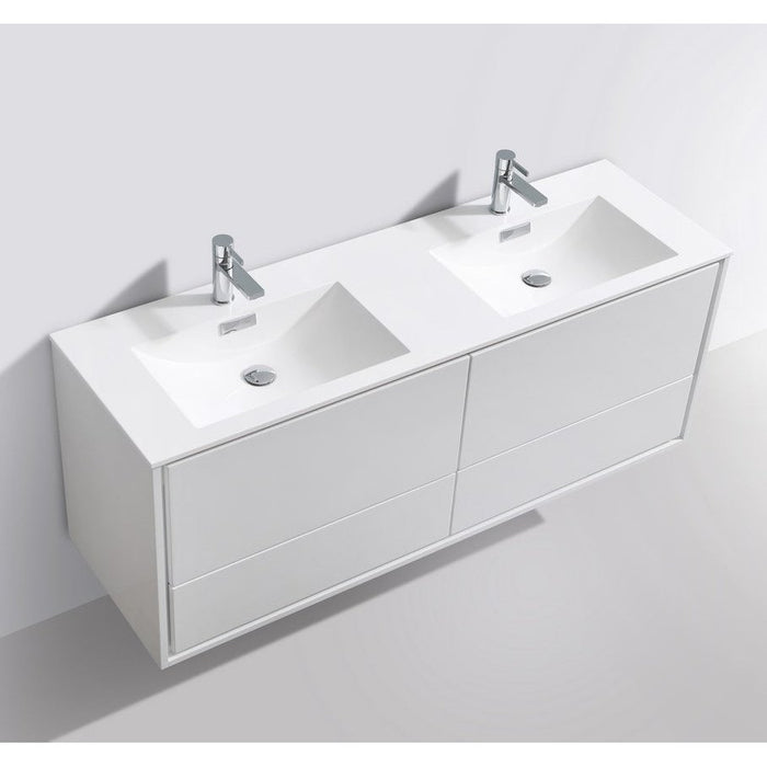 KubeBath DeLusso 60" Double Sink Wall Mount Modern Bathroom Vanity