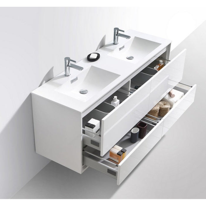 KubeBath DeLusso 60" Double Sink Wall Mount Modern Bathroom Vanity