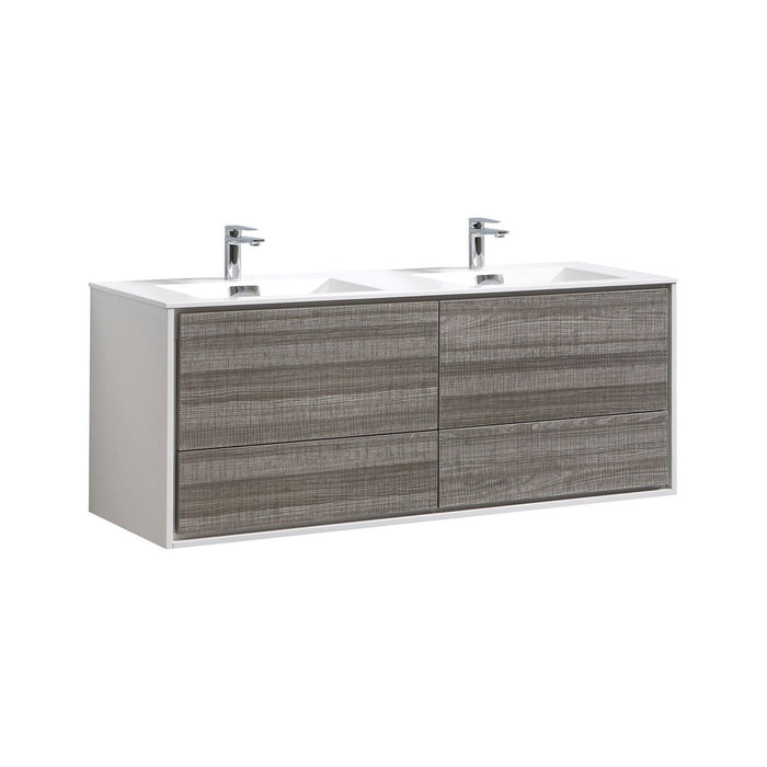 KubeBath DeLusso 60" Double Sink Wall Mount Modern Bathroom Vanity