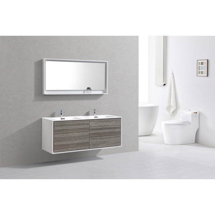 KubeBath DeLusso 60" Double Sink Wall Mount Modern Bathroom Vanity