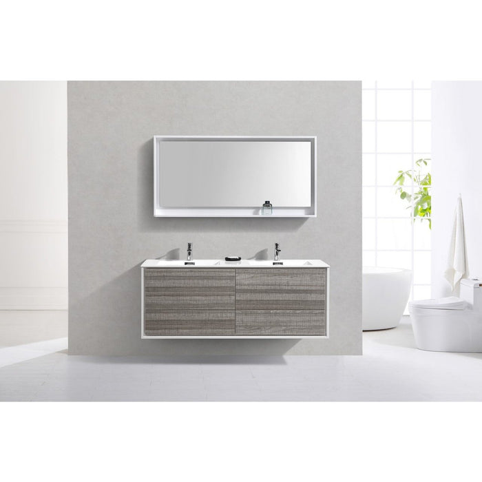 KubeBath DeLusso 60" Double Sink Wall Mount Modern Bathroom Vanity