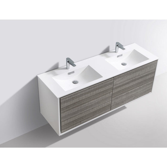 KubeBath DeLusso 60" Double Sink Wall Mount Modern Bathroom Vanity