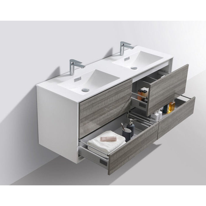 KubeBath DeLusso 60" Double Sink Wall Mount Modern Bathroom Vanity