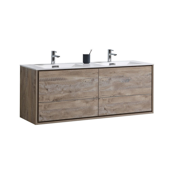 KubeBath DeLusso 60" Double Sink Wall Mount Modern Bathroom Vanity