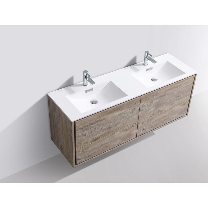 KubeBath DeLusso 60" Double Sink Wall Mount Modern Bathroom Vanity