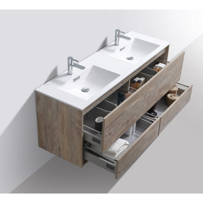 KubeBath DeLusso 60" Double Sink Wall Mount Modern Bathroom Vanity