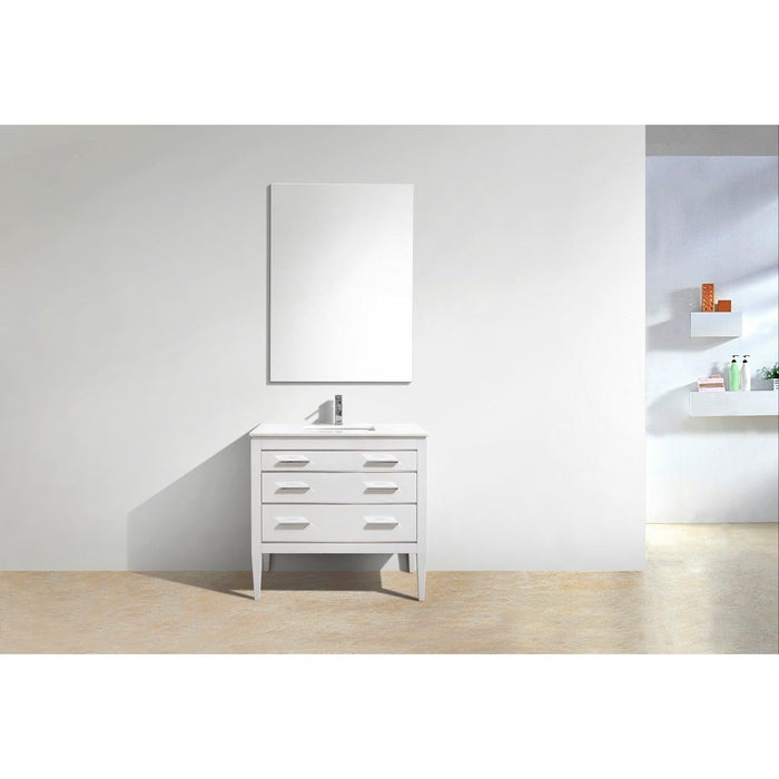 KubeBath Eiffel Gloss White Vanity with Quartz Counter Top