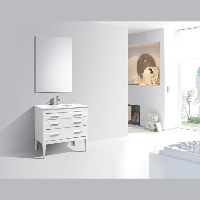 KubeBath Eiffel Gloss White Vanity with Quartz Counter Top