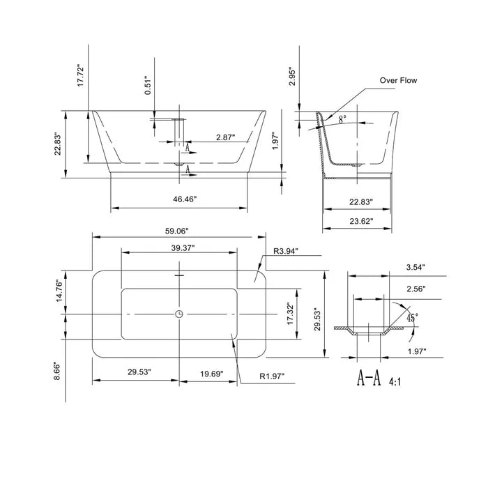 Empava 59" Freestanding Soaking Bathtub, EMPV-59FT1511