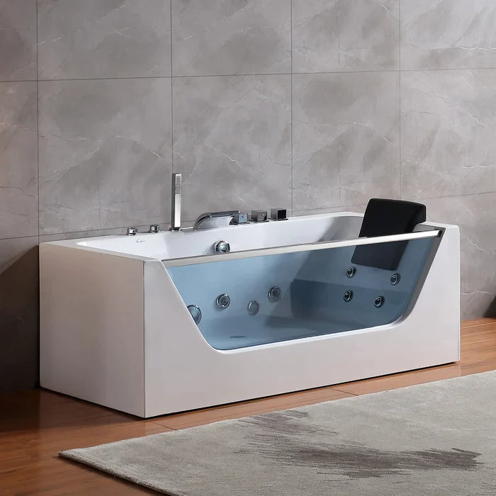 Empava 67" Modern Alcove Whirlpool Bathtub with Center Drain and LED Lights, EMPV-67JT408LED