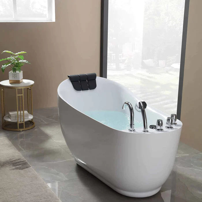 Empava 67" Freestanding Oval Whirlpool Acrylic Bathtub with Faucet, EMPV-67AIS05