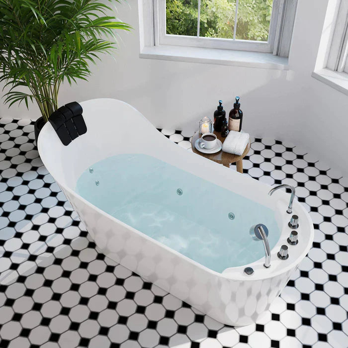 Empava 67" Freestanding Oval Whirlpool Bathtub with Faucet, EMPV-67AIS09