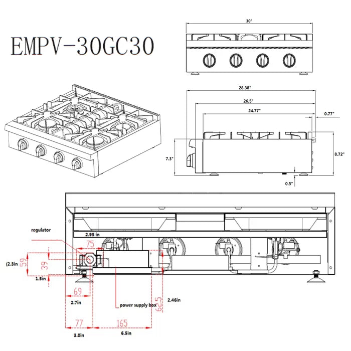 Empava 30" Built-In Natural Gas Cooktop with 4 Burners, EMPV-30GC30