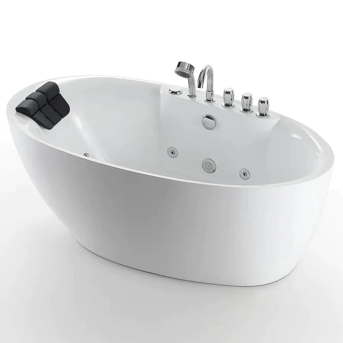 Empava 59" Freestanding Oval Whirlpool Bathtub with Faucet, EMPV-59AIS12