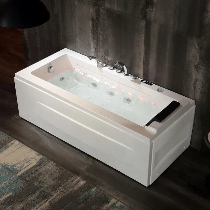 Empava 67" Modern Alcove Combination Massage Thermostatic LED Bathtub with Left Drain, EMPV-67JT351LED