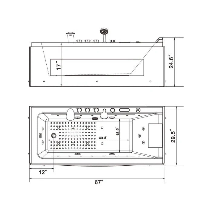 Empava 67" Modern Alcove Combination Massage Thermostatic LED Bathtub with Left Drain, EMPV-67JT351LED