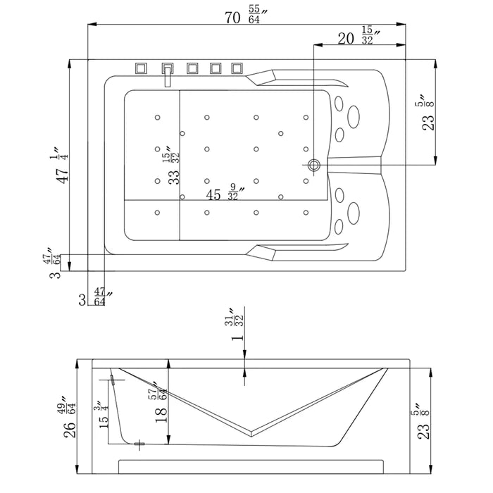 Empava 71" Alcove Whirlpool 2-Person Bathtub with Right Drain, EMPV-71JT667B