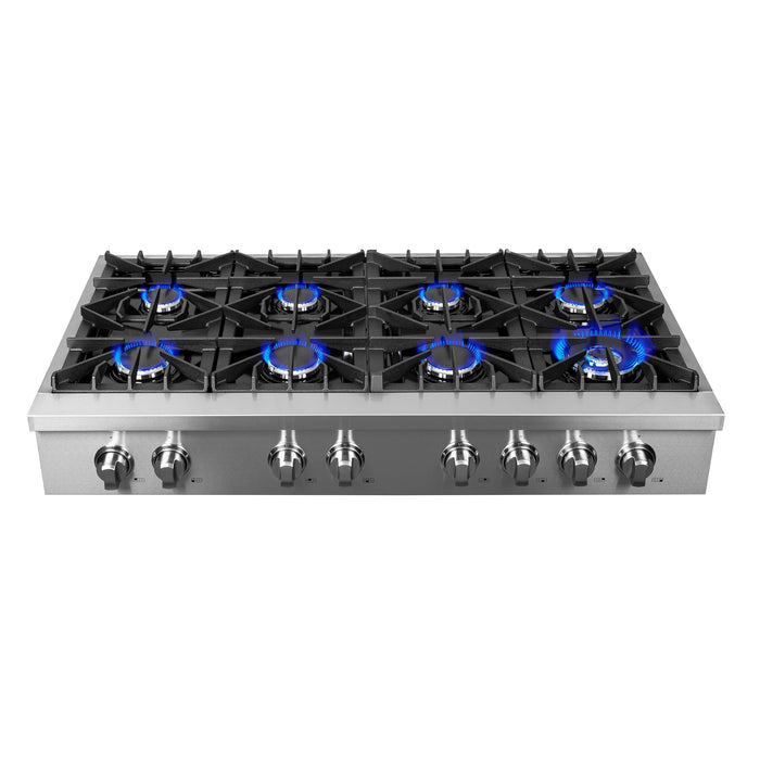 Forno Lseo 48-Inch Gas Range top, 8 Burners, Griddle in Stainless Steel FCTGS5737-48